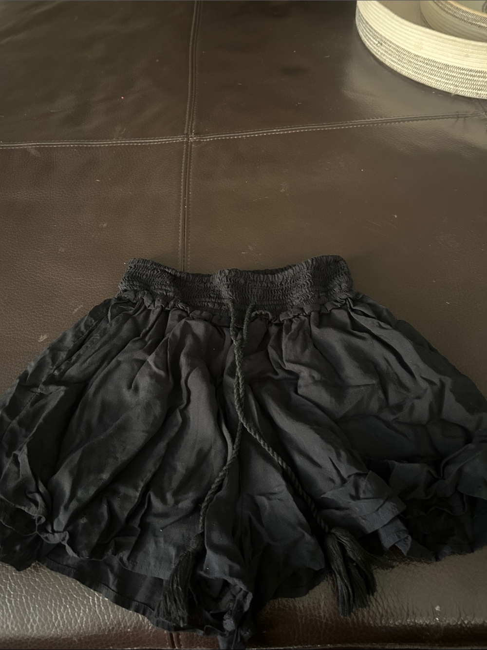 Aritzia Black Smocked Waist Tiered shorts